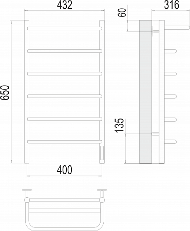 Полка П6 400х650 Электро (quick touch) Полотенцесушитель  TERMINUS Екатеринбург - фото 3