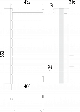 Полка П8 400х850 Электро (quick touch) Полотенцесушитель  TERMINUS Екатеринбург - фото 3