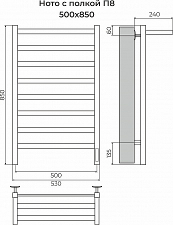 Ното с/п П8 500х850 Электро (quick touch) Полотенцесушитель TERMINUS Екатеринбург - фото 3