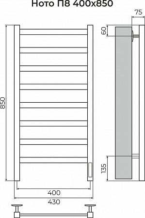 Ното П8 400х850 Электро (quick touch) Полотенцесушитель TERMINUS Екатеринбург - фото 3